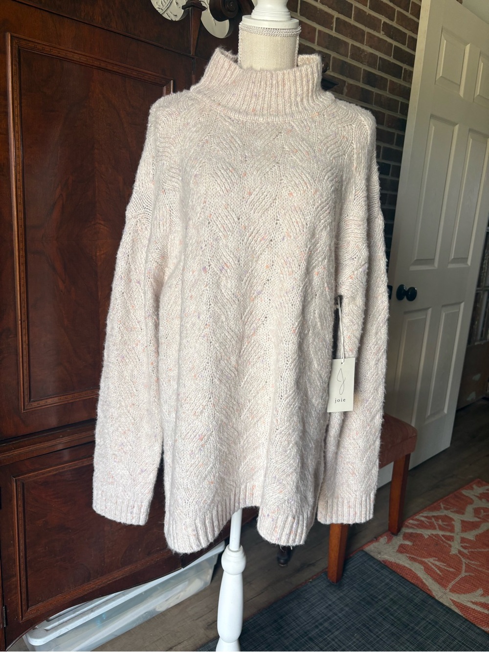 Joie Cream Speckled Cable Turtleneck Sweater